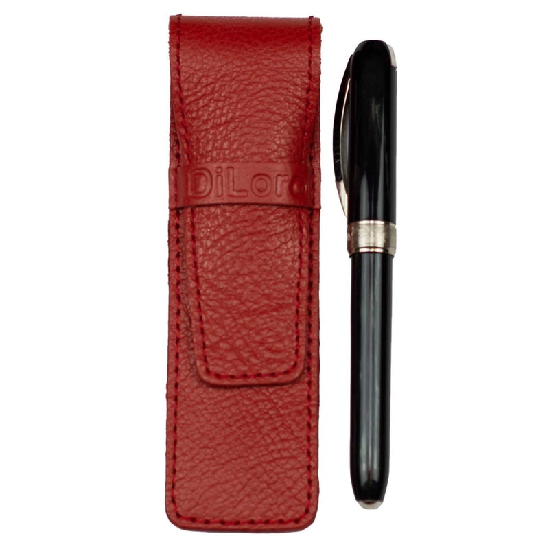 DiLoro Full Grain Genuine Leather Single Pen Case Holder Pencil Pouch (Buffalo Venetian Red) - Image 3